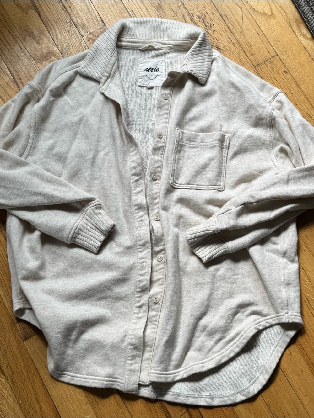aerie Cream Button-Down Shirt Jacket - Neutral Oversized Top
